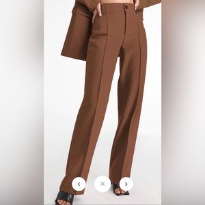 High Waisted Pleat Front Solid Colored Straight Leg Trousers